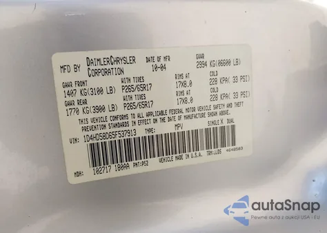 2005 Dodge Durango Limited из США, поврежденный, VIN 1D4HD58D65F537913